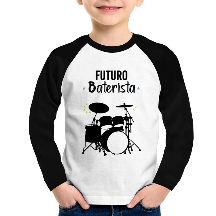 Camiseta Raglan Infantil Futuro Baterista Manga Longa