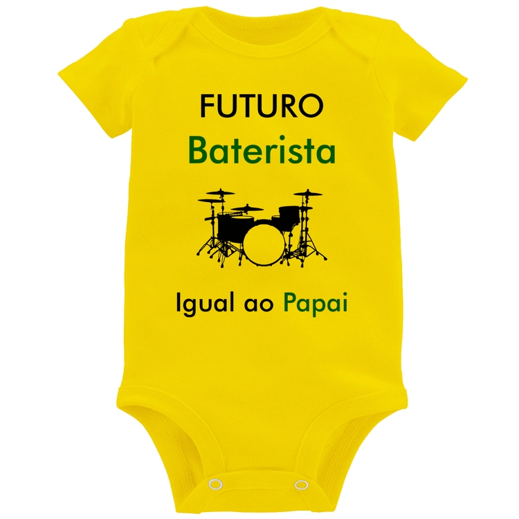 Body Bebê Futuro Baterista Igual ao Papai - Amarelo