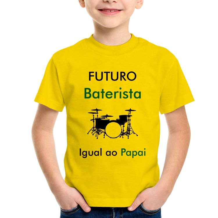 Camiseta Infantil Futuro Baterista Igual ao Papai - Amarela