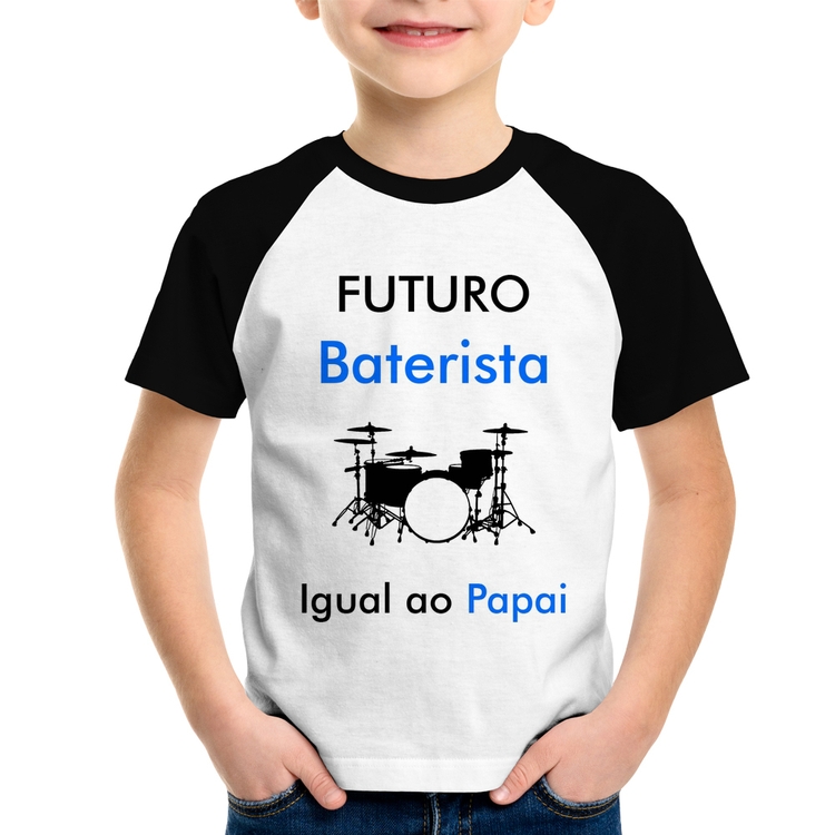 Camiseta Raglan Infantil Futuro Baterista Igual ao Papai