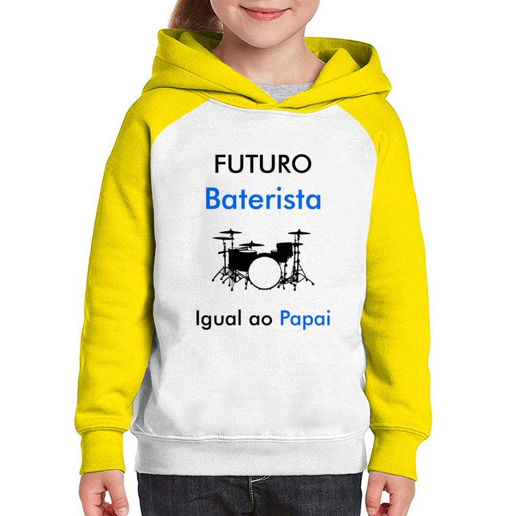Moletom Infantil Futuro Baterista Igual ao Papai - Branco/Amarelo