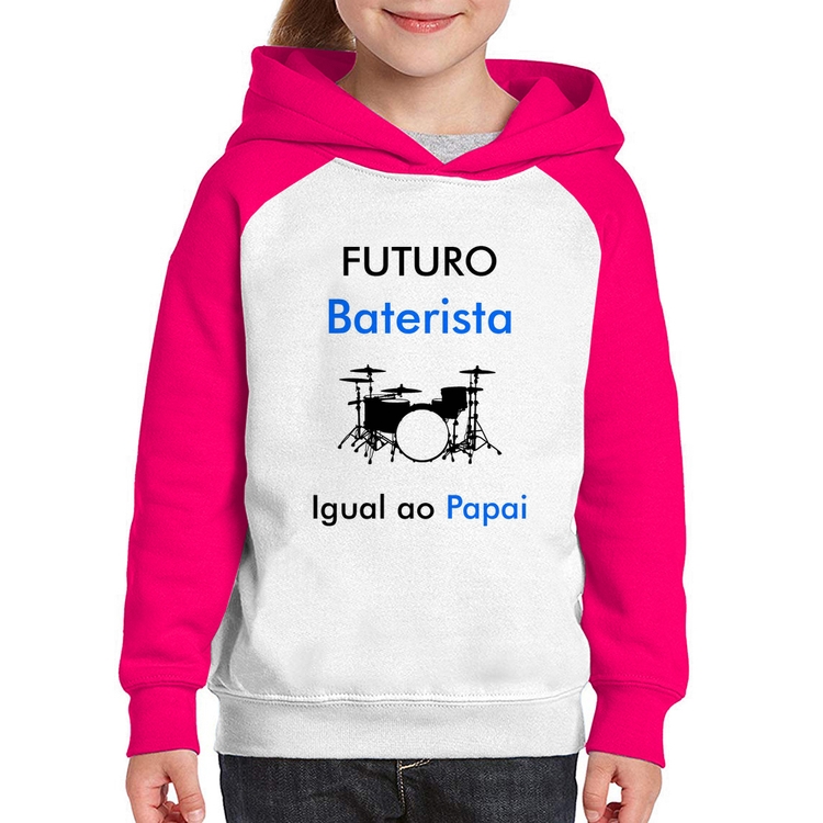 Moletom Infantil Futuro Baterista Igual ao Papai - Branco/Rosa