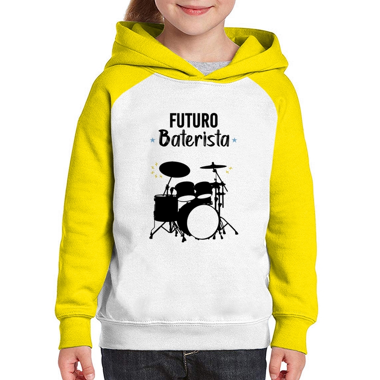 Moletom Infantil Futuro Baterista - Branco/Amarelo