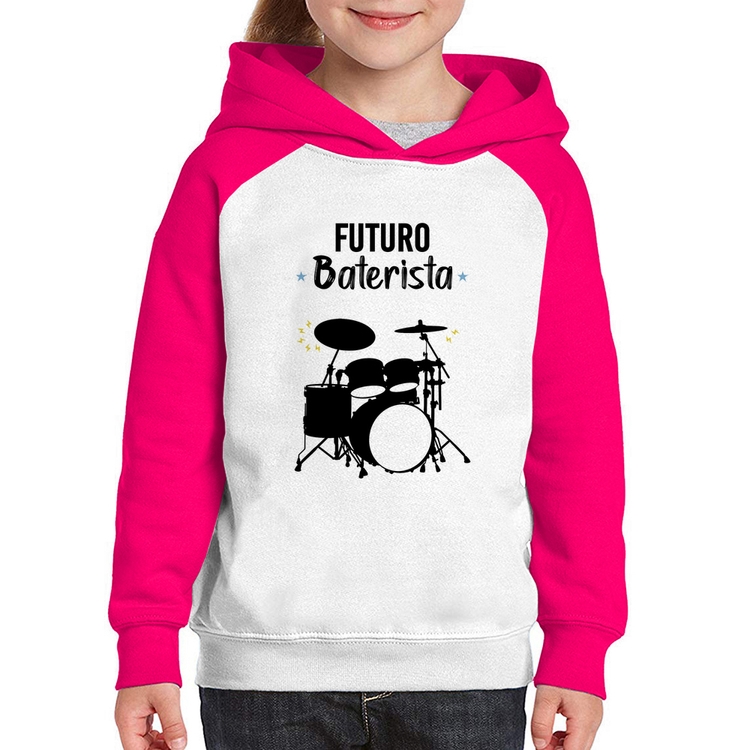 Moletom Infantil Futuro Baterista - Branco/Rosa