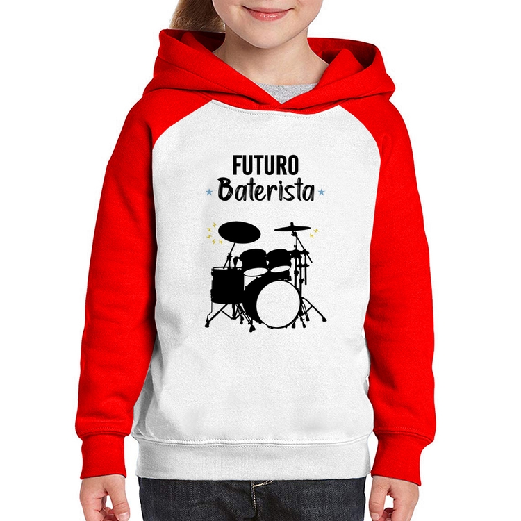 Moletom Infantil Futuro Baterista - Branco/Vermelho