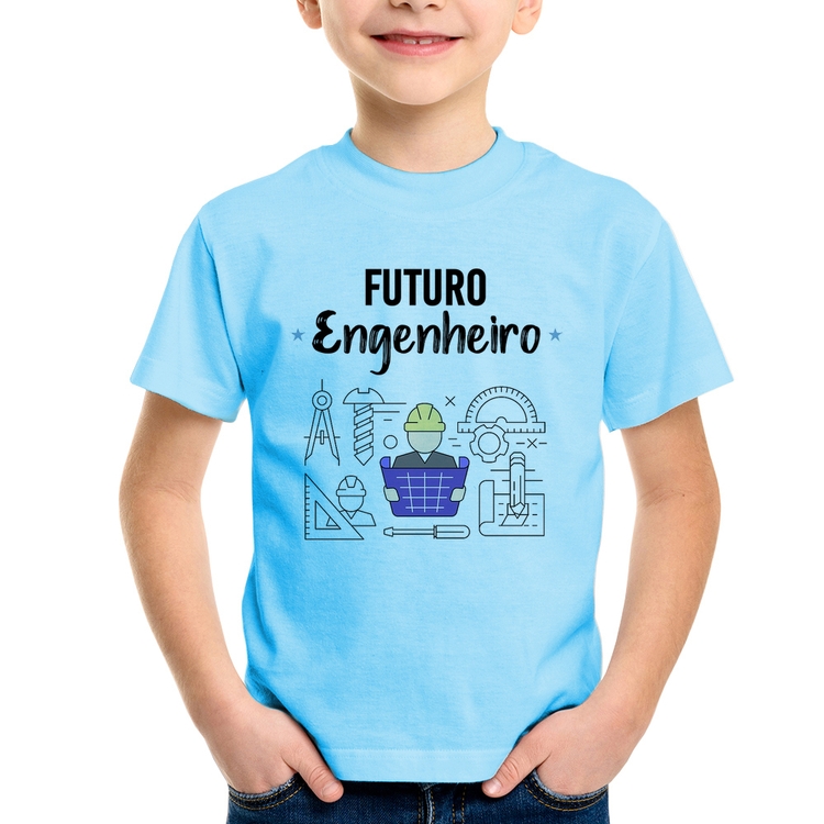 Camiseta Infantil Futuro Engenheiro - Azul Bebê