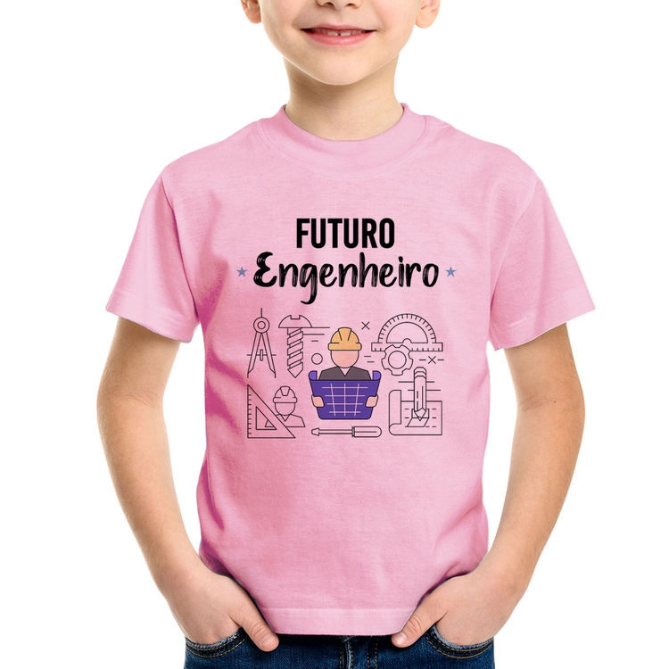 Camiseta Infantil Futuro Engenheiro - Rosa Bebê