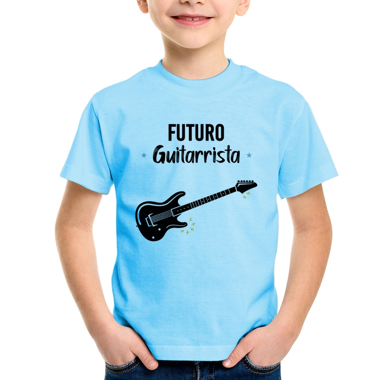 Camiseta Infantil Futuro Guitarrista - Azul Bebê