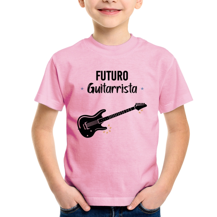 Camiseta Infantil Futuro Guitarrista - Rosa Bebê