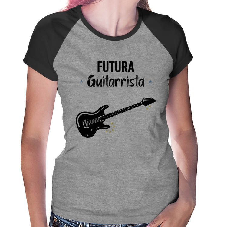 Baby Look Raglan Futura Guitarrista - Cinza/Preto