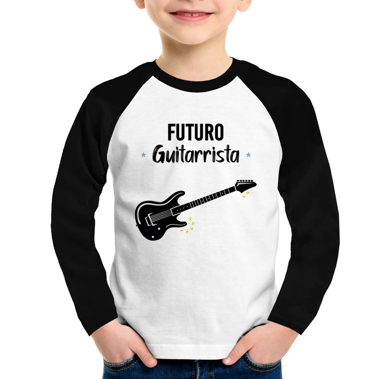 Camiseta Raglan Infantil Futuro Guitarrista Manga Longa
