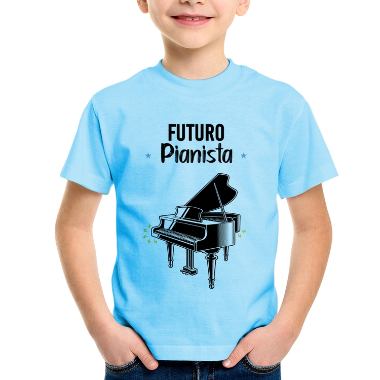 Camiseta Infantil Futuro Pianista - Azul Bebê