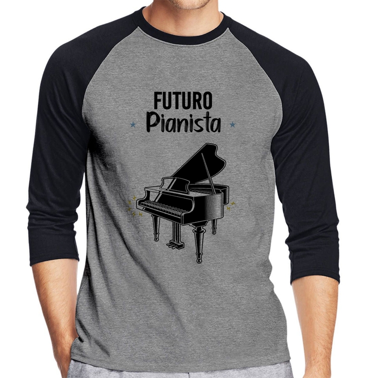 Camiseta Raglan Futuro Pianista Manga 3/4 - Cinza/Preto