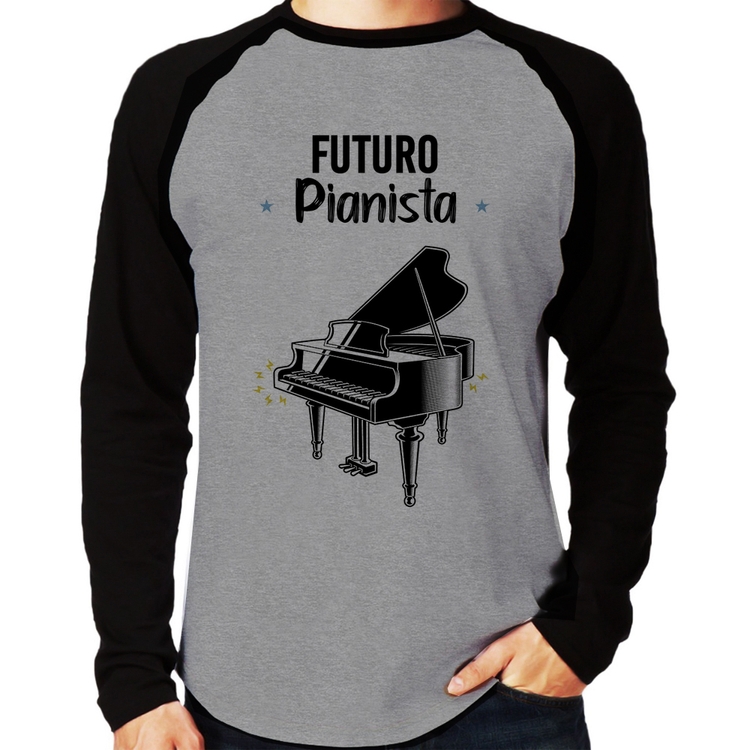 Camiseta Raglan Futuro Pianista Manga Longa - Cinza/Preto