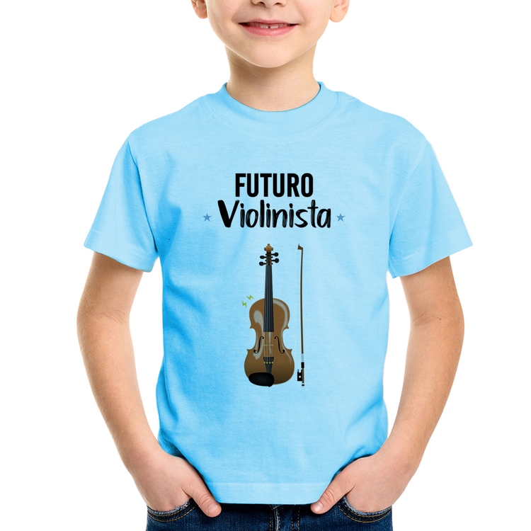 Camiseta Infantil Futuro Violinista - Azul Bebê