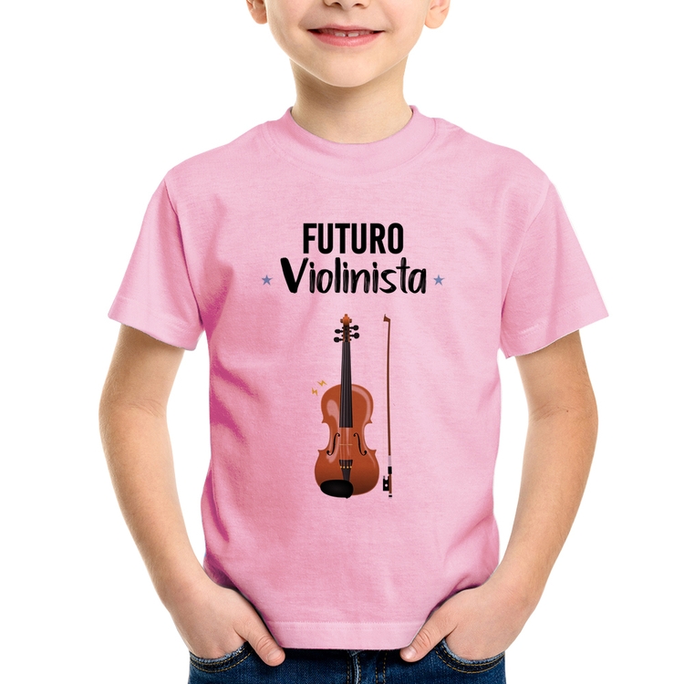 Camiseta Infantil Futuro Violinista - Rosa Bebê
