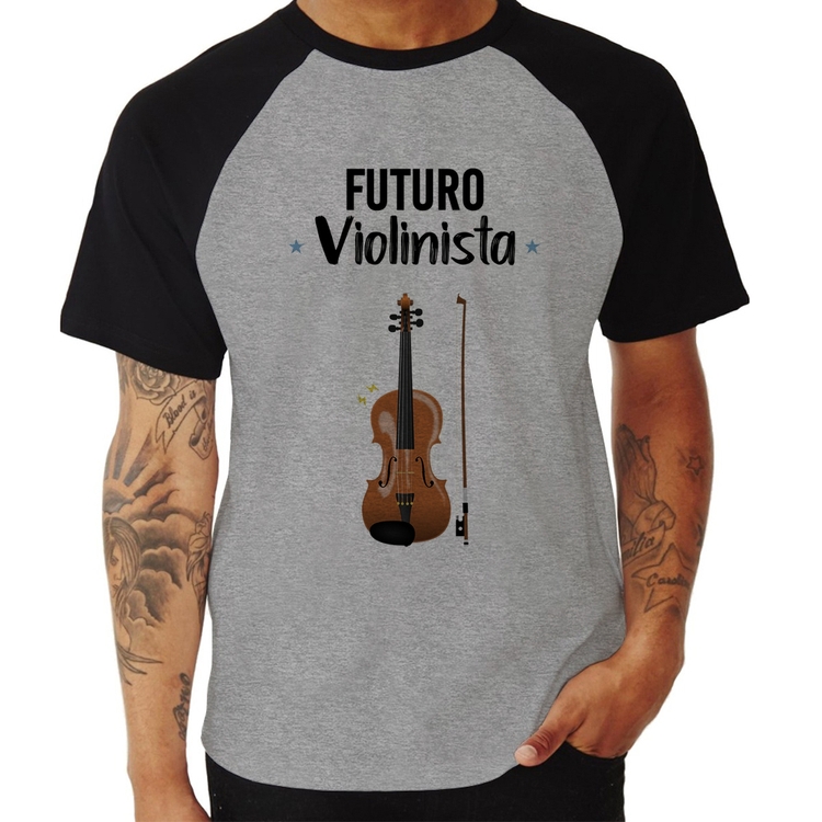 Camiseta Raglan Futuro Violinista - Cinza/Preto