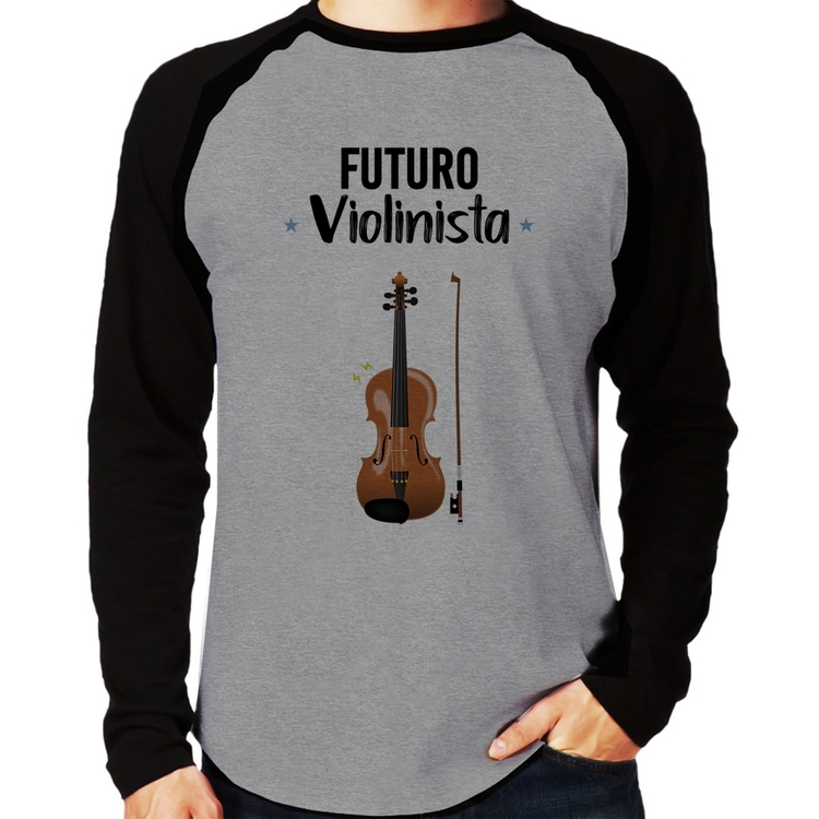 Camiseta Raglan Futuro Violinista Manga Longa - Cinza/Preto