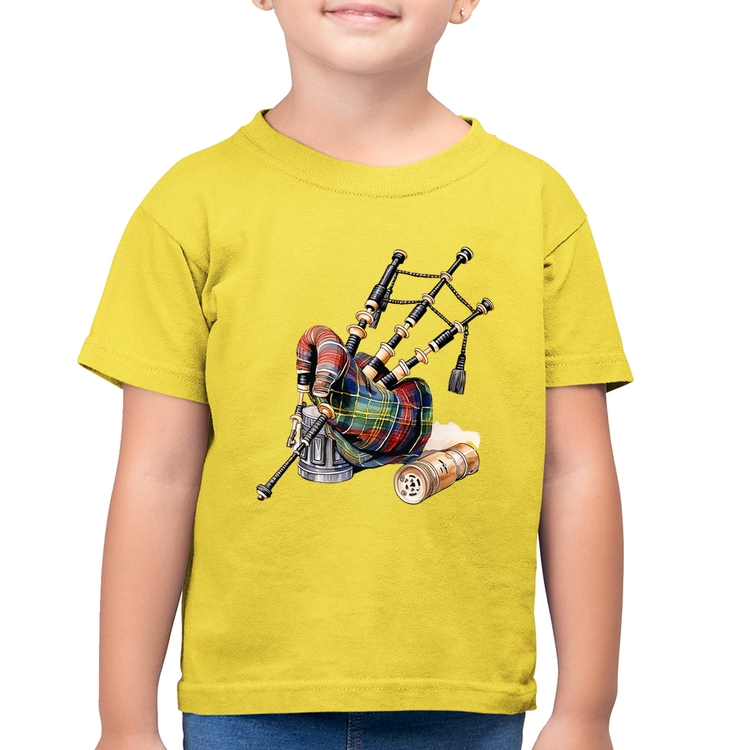 Camiseta Algodão Infantil Gaita de Foles - Amarelo Canário
