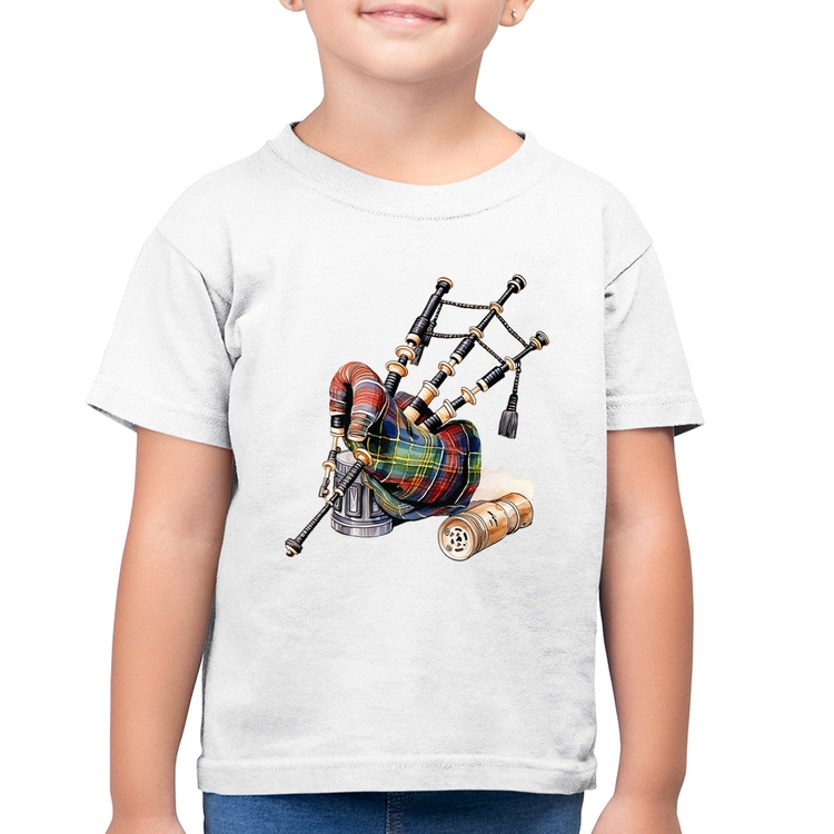 Camiseta Algodão Infantil Gaita de Foles - Branca