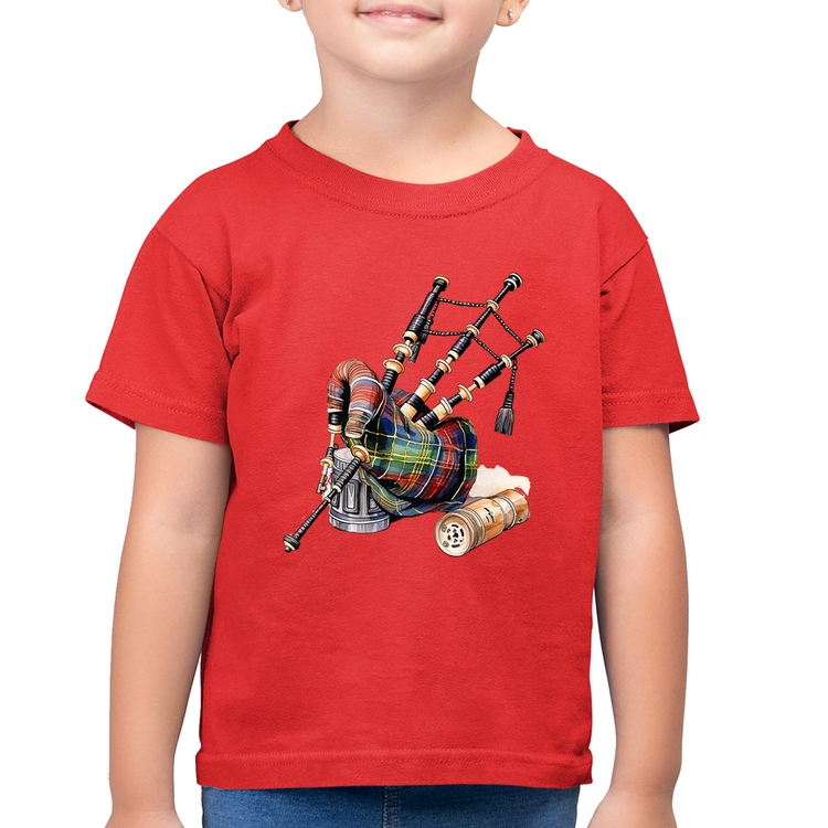 Camiseta Algodão Infantil Gaita de Foles - Vermelha