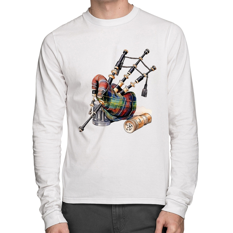 Camiseta Algodão Gaita de Foles Manga Longa - Branca