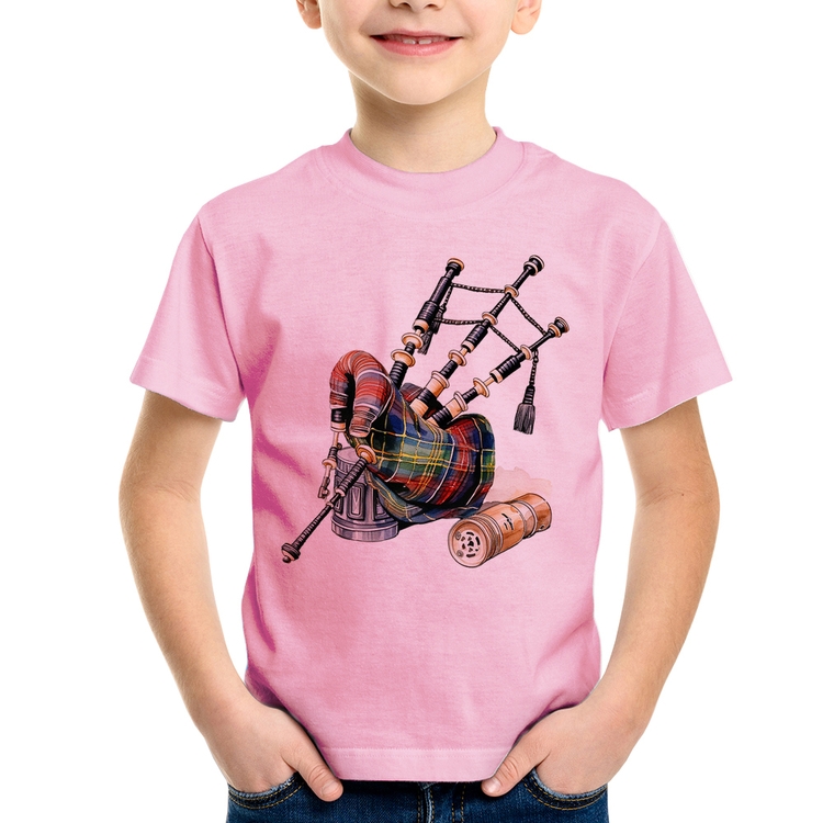 Camiseta Infantil Gaita de Foles - Rosa Bebê