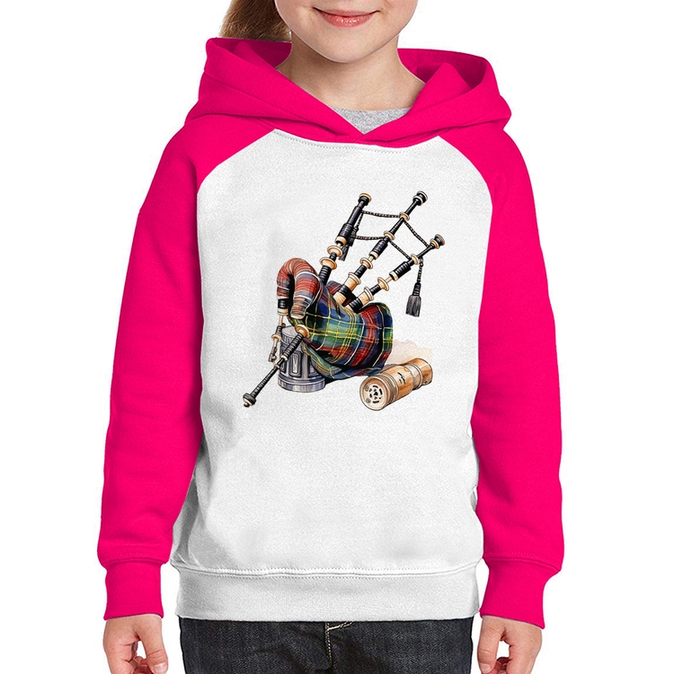 Moletom Infantil Gaita de Foles - Branco/Rosa