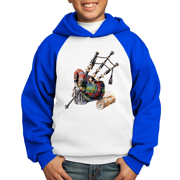 Moletom Infantil Gaita de Foles - Branco/Azul