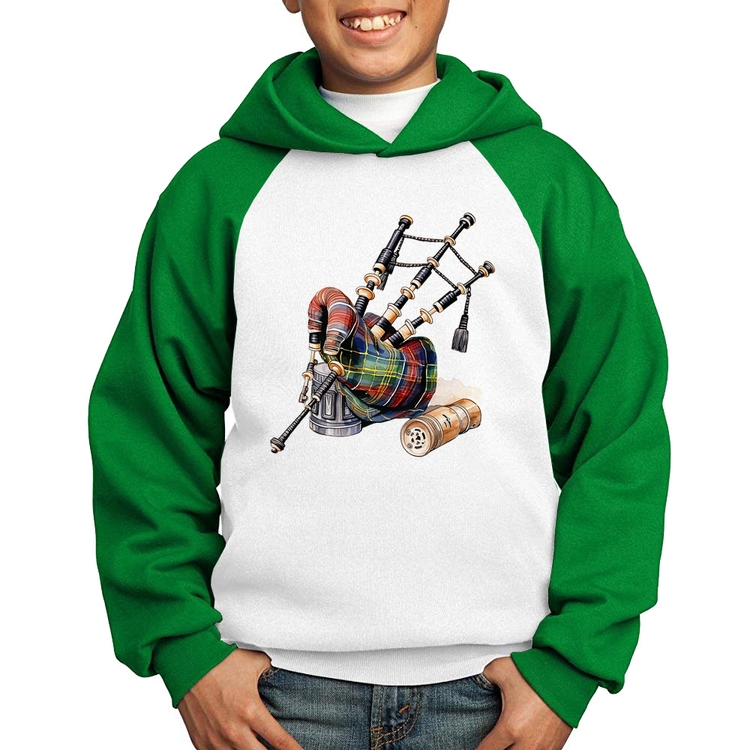 Moletom Infantil Gaita de Foles - Branco/Verde