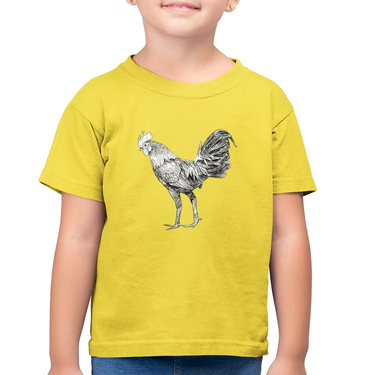 Camiseta Algodão Infantil Galo Desenho - Amarelo Canário