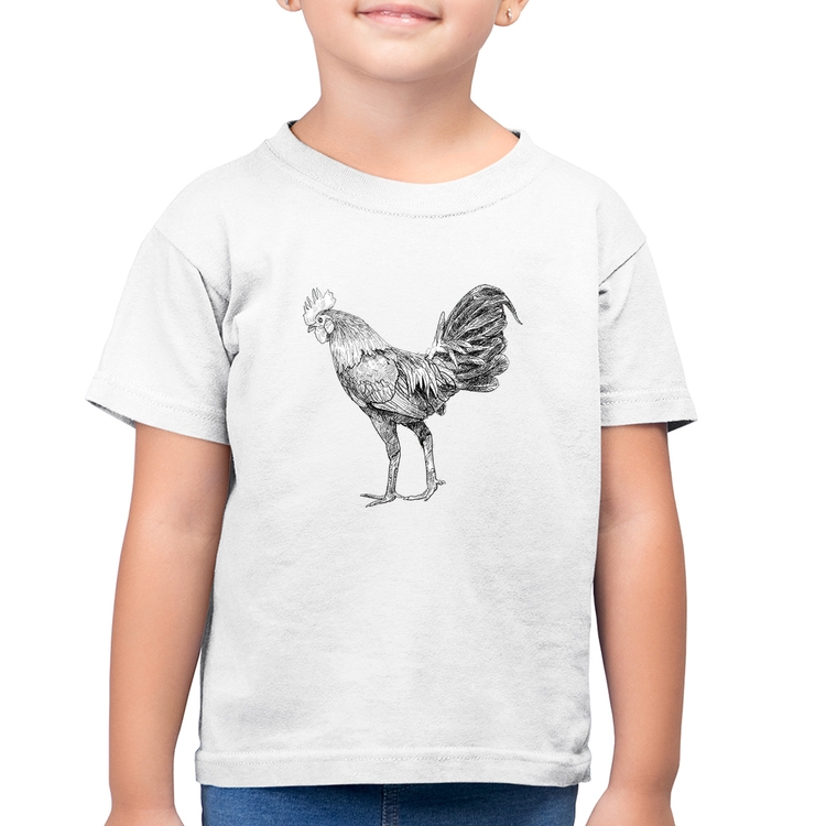 Camiseta Algodão Infantil Galo Desenho - Branca