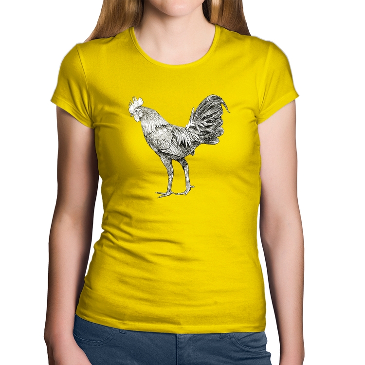 Baby Look Algodão Galo Desenho - Amarela