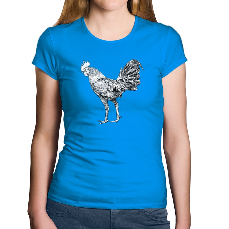 Baby Look Algodão Galo Desenho - Azul