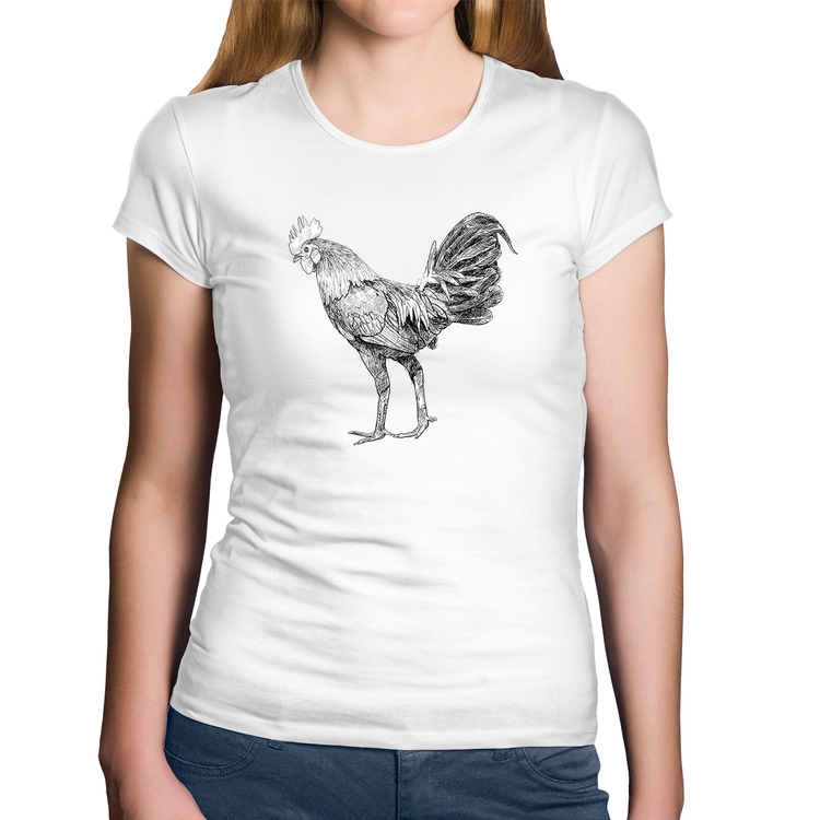 Baby Look Algodão Galo Desenho - Branca