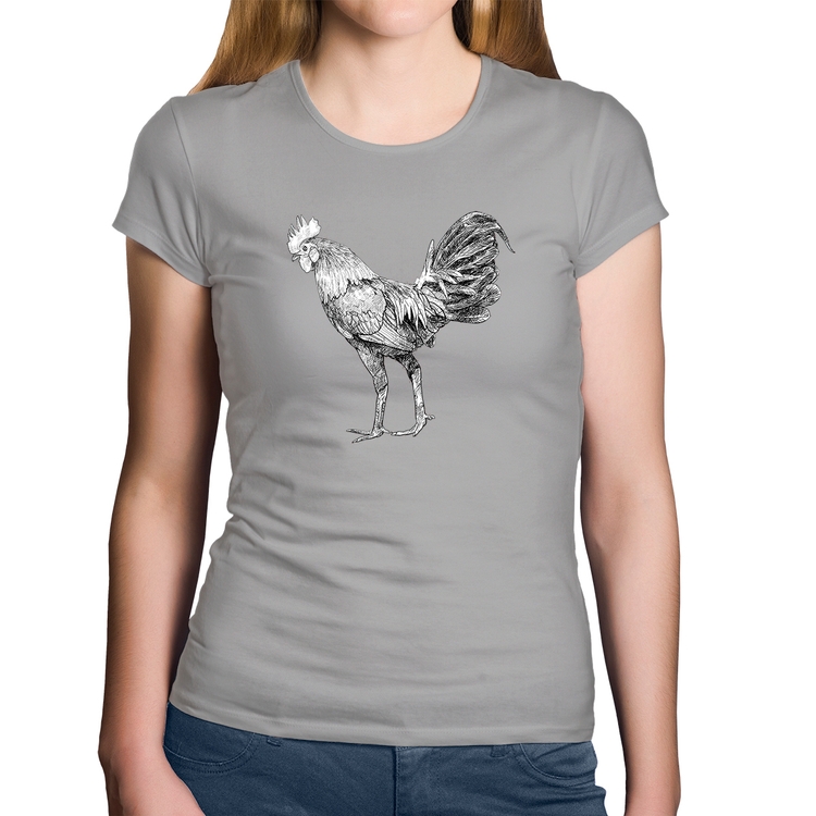 Baby Look Algodão Galo Desenho - Cinza