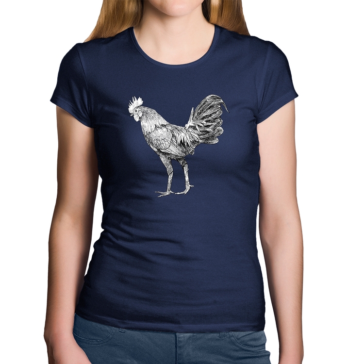 Baby Look Algodão Galo Desenho - Marinho