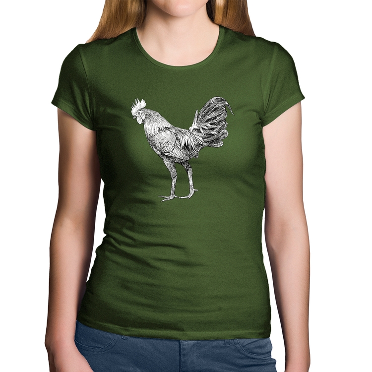 Baby Look Algodão Galo Desenho - Musgo