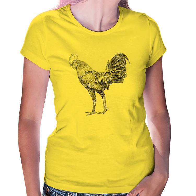 Baby Look Galo Desenho - Amarela