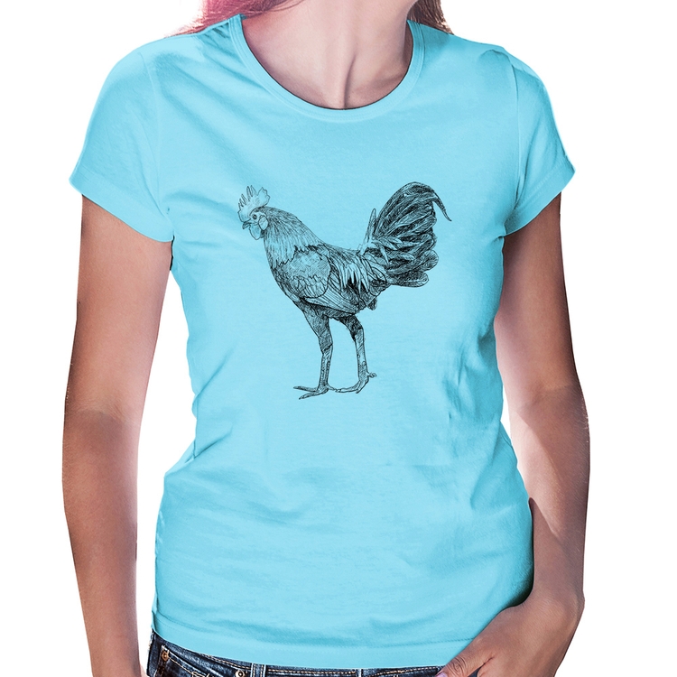 Baby Look Galo Desenho - Azul Bebê