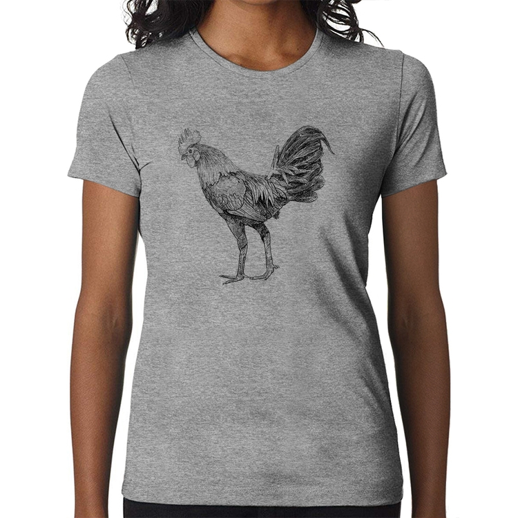 Baby Look Galo Desenho - Cinza