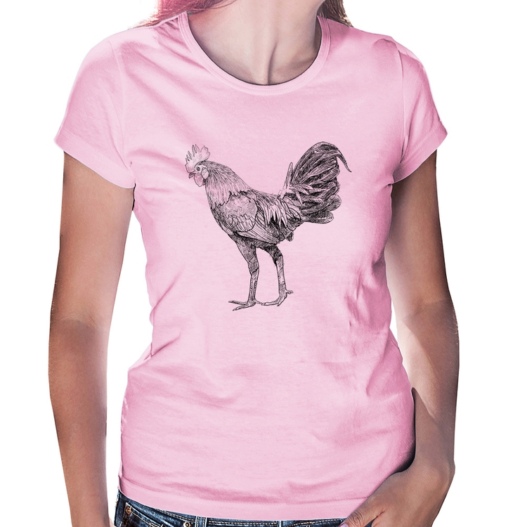 Baby Look Galo Desenho - Rosa Bebê