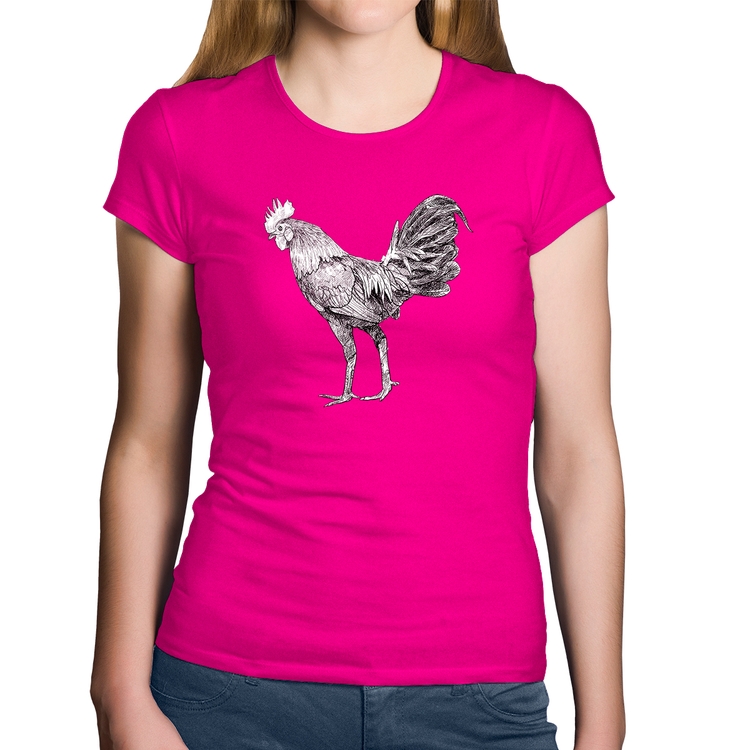 Baby Look Algodão Galo Desenho - Rosa