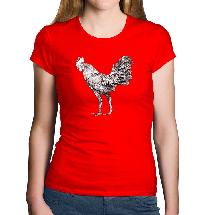 Baby Look Algodão Galo Desenho - Vermelha