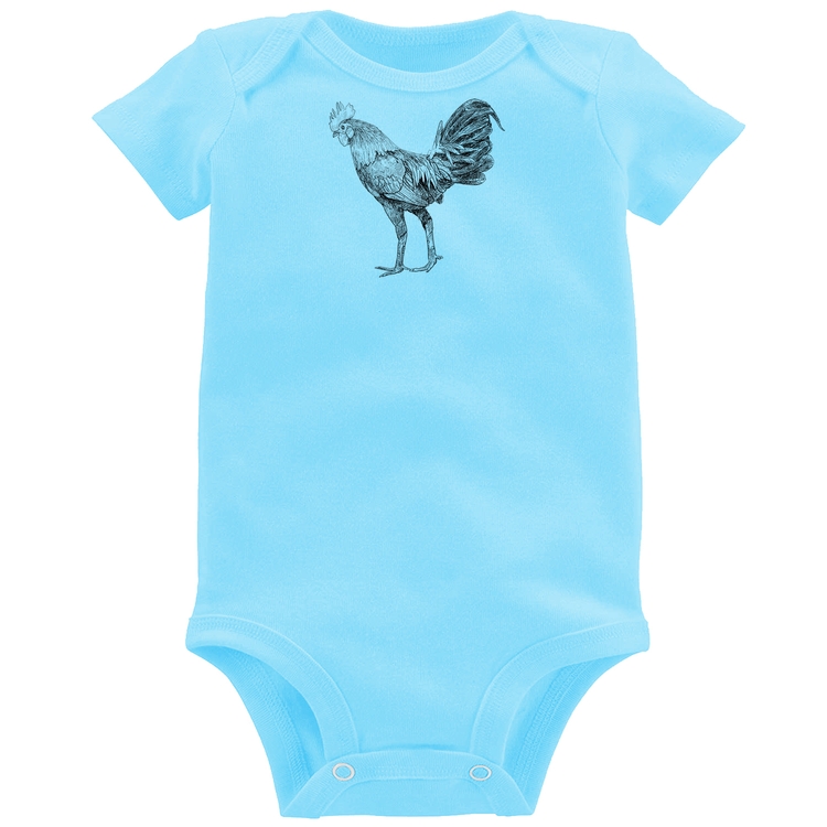 Body Bebê Galo Desenho - Azul Bebê