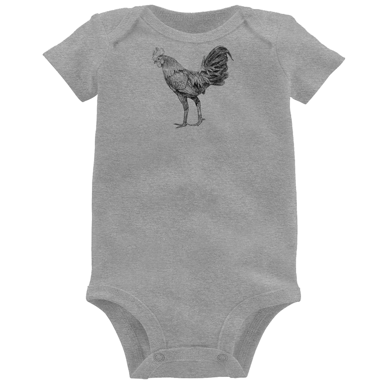 Body Bebê Galo Desenho - Cinza