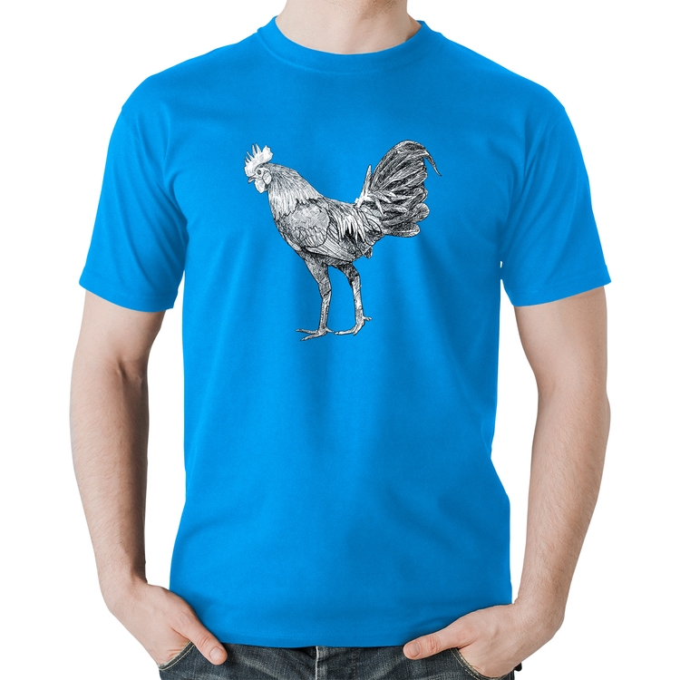 Camiseta Algodão Galo Desenho - Azul
