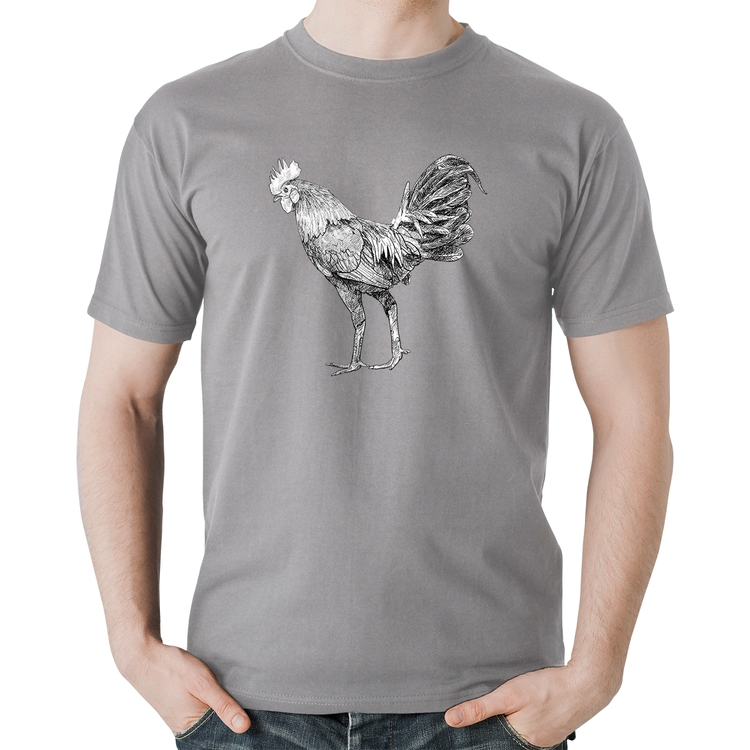 Camiseta Algodão Galo Desenho - Cinza
