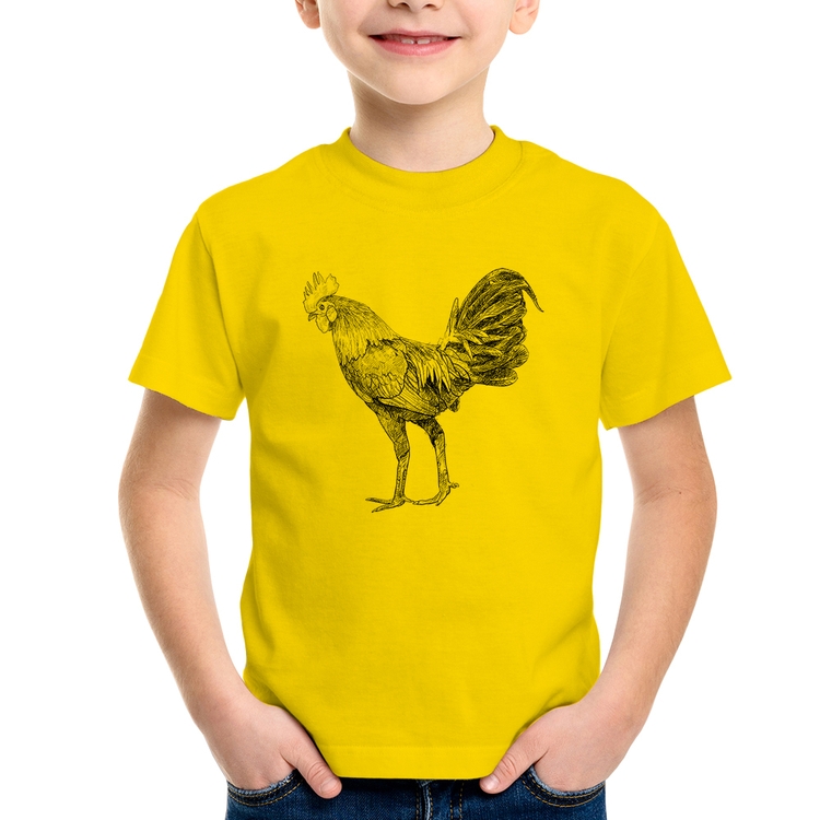 Camiseta Infantil Galo Desenho - Amarela