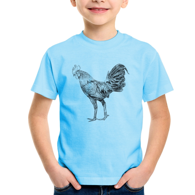 Camiseta Infantil Galo Desenho - Azul Bebê